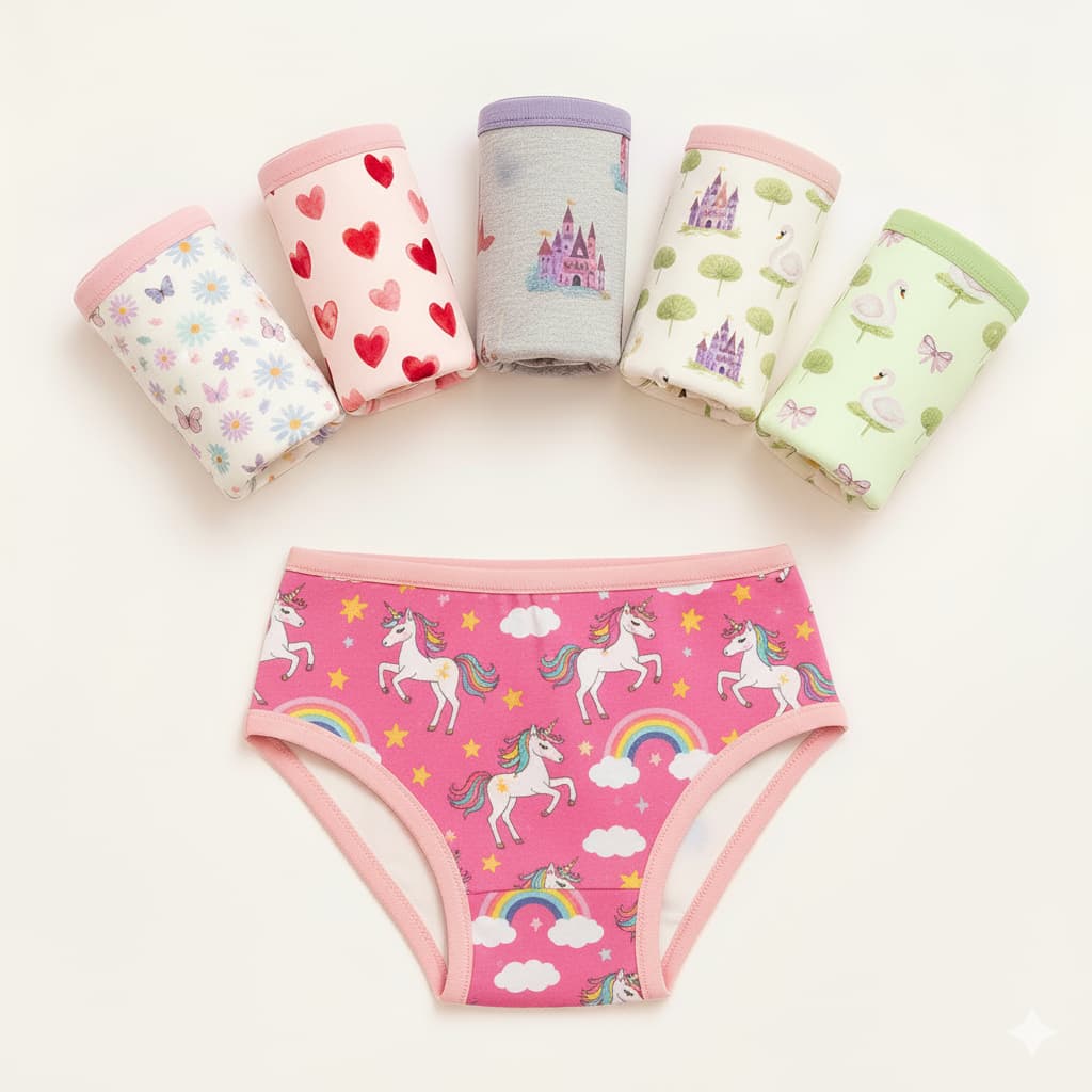 Calcinhas Menina Infantil 100% Algodão Lateral Larga Estampas Sortidas 3, 6, 9, ou 12 Peças