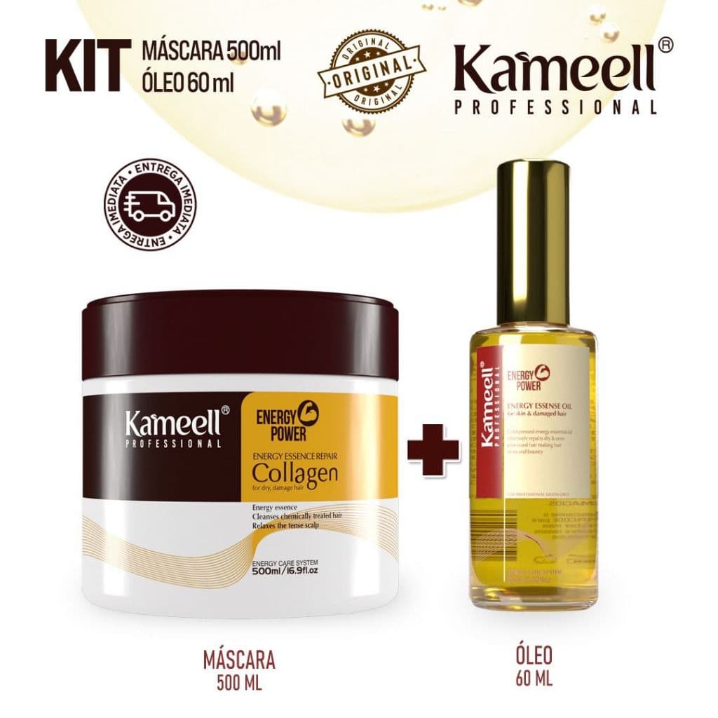 Kit Collagen Mascara 500ml + oleo 60ml – Hidratação Intensa, Brilho e Força Capilar, Recupera F
