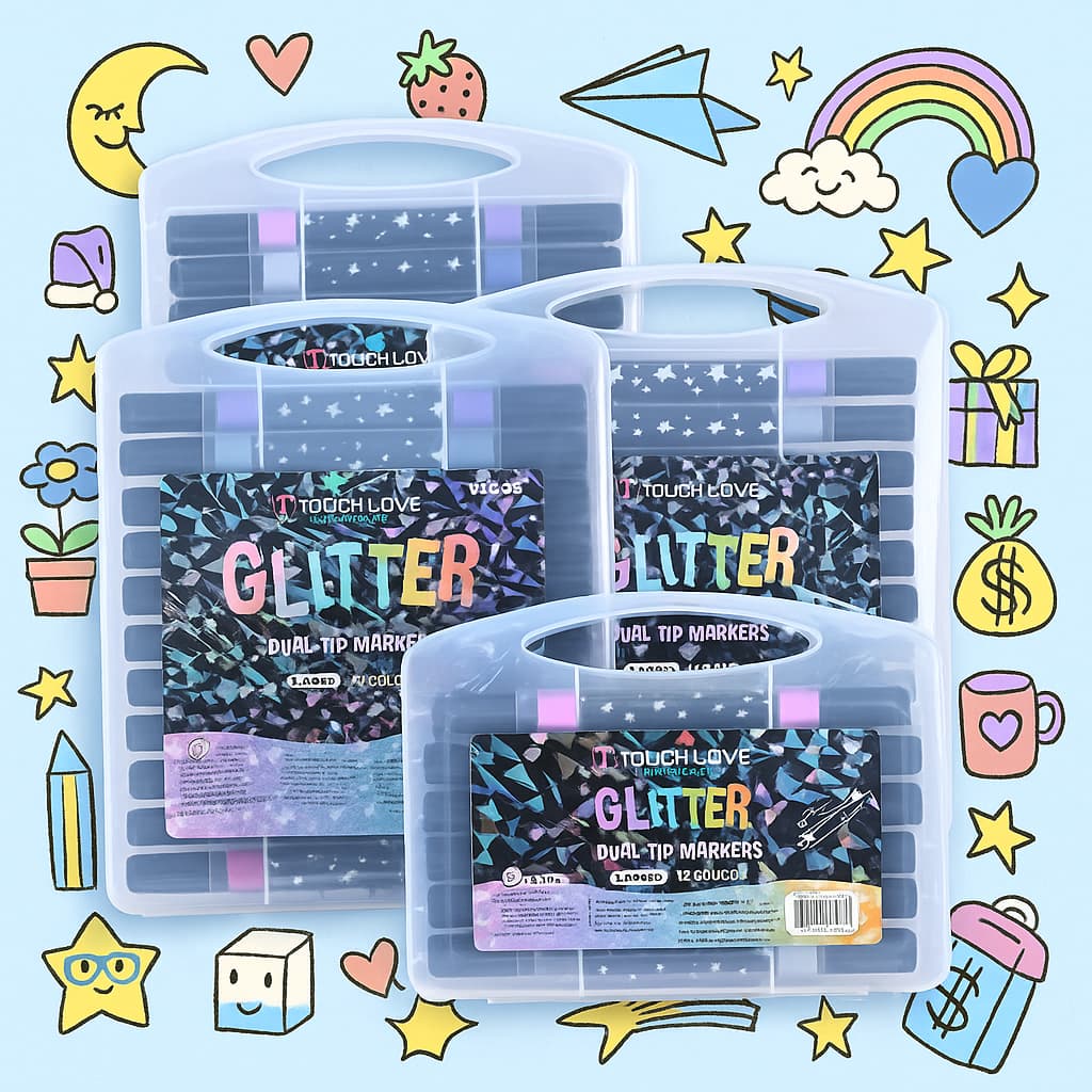 Marcador metálico 12/24/36/48/60 caneta de glitter de cabeça dupla marcador de cabeça dupla brilhante