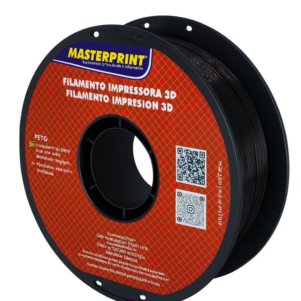 Filamento PETG Preto 1,75mm 1kg Masterprint para Impressora 3D Alta Resistência Brilho Profissional