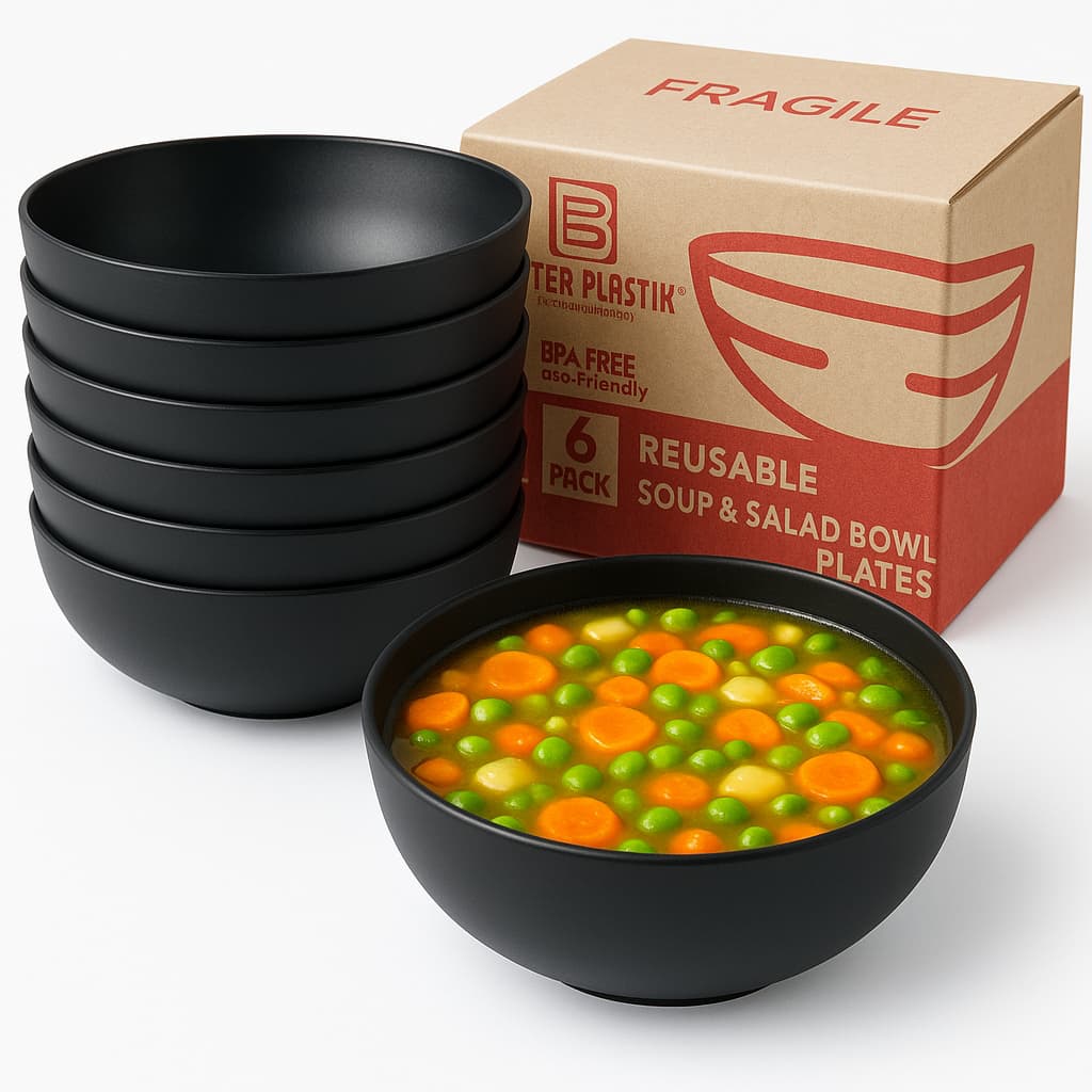 Kit 6 Cumbuca Bowl Plastico 1100ml Tijela Sopa Salada Grande Preto Branco Cinza ENVIO IMEDIATO