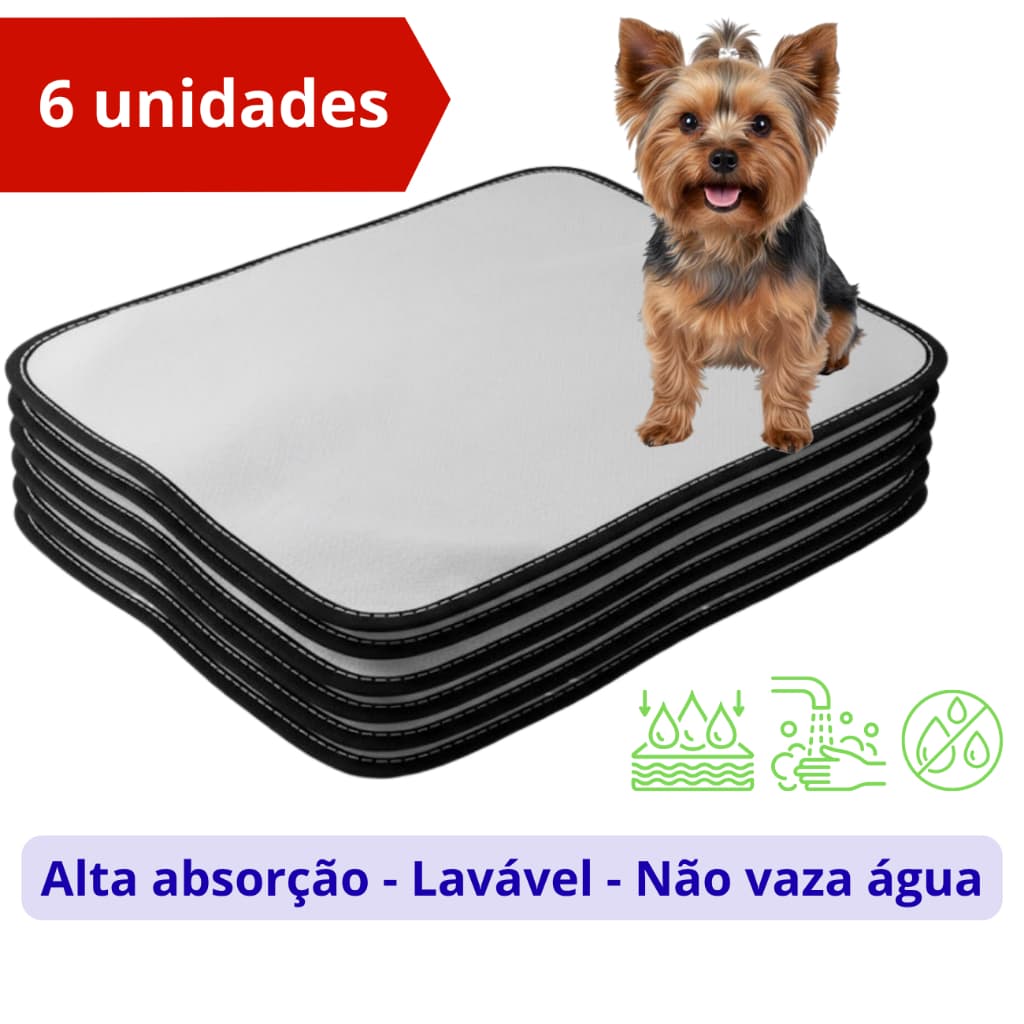 Kit 6 Tapetes Higiênicos Laváveis Reutilizáveis Cães Tamanhos 80×60 cm 60×45 cm Alta Absorção