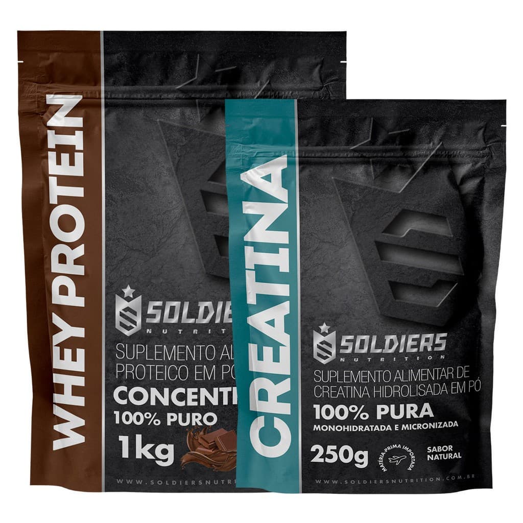 Kit: Whey Protein Concentrado 1Kg + Creatina Monohidratada 250g - 100% Importado - Soldiers Nutrition
