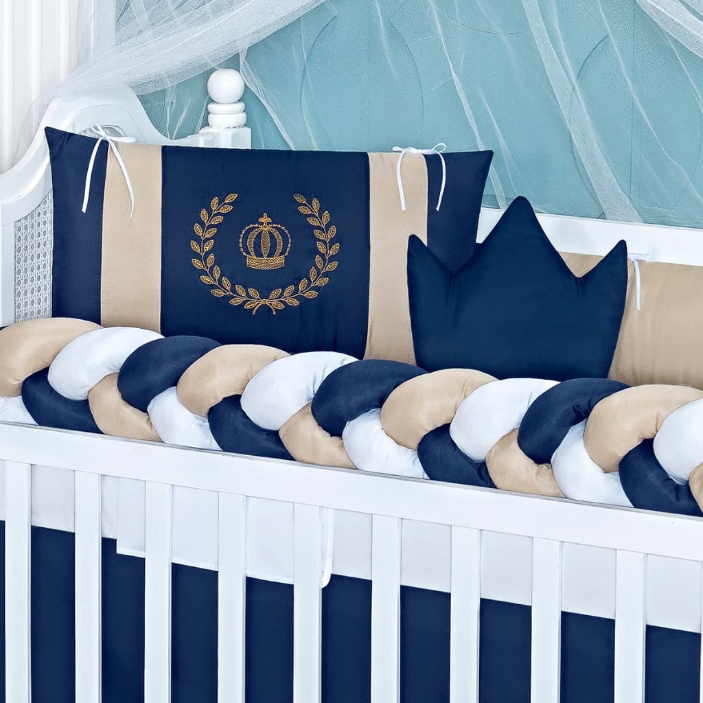 Kit Berço Trança Protetor Americano e Nacional Realeza Azul Marinho Pratico