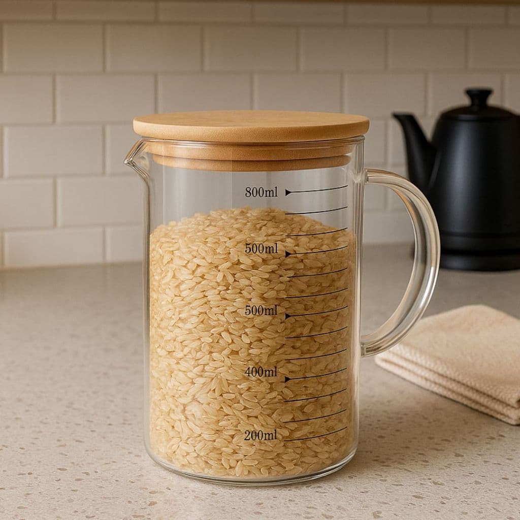 Jarra Medidora em Vidro com Tampa de Bambu 1 Litro