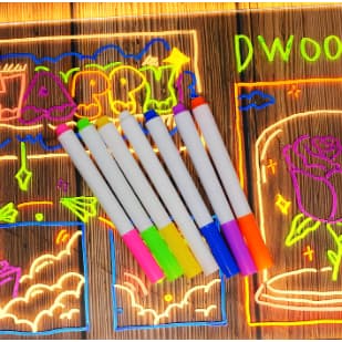 🖌️ Lousa Luminária LED 14" para Desenhar + 7 Canetinhas Coloridas 🌈 + Apagador e Suporte USB 💡