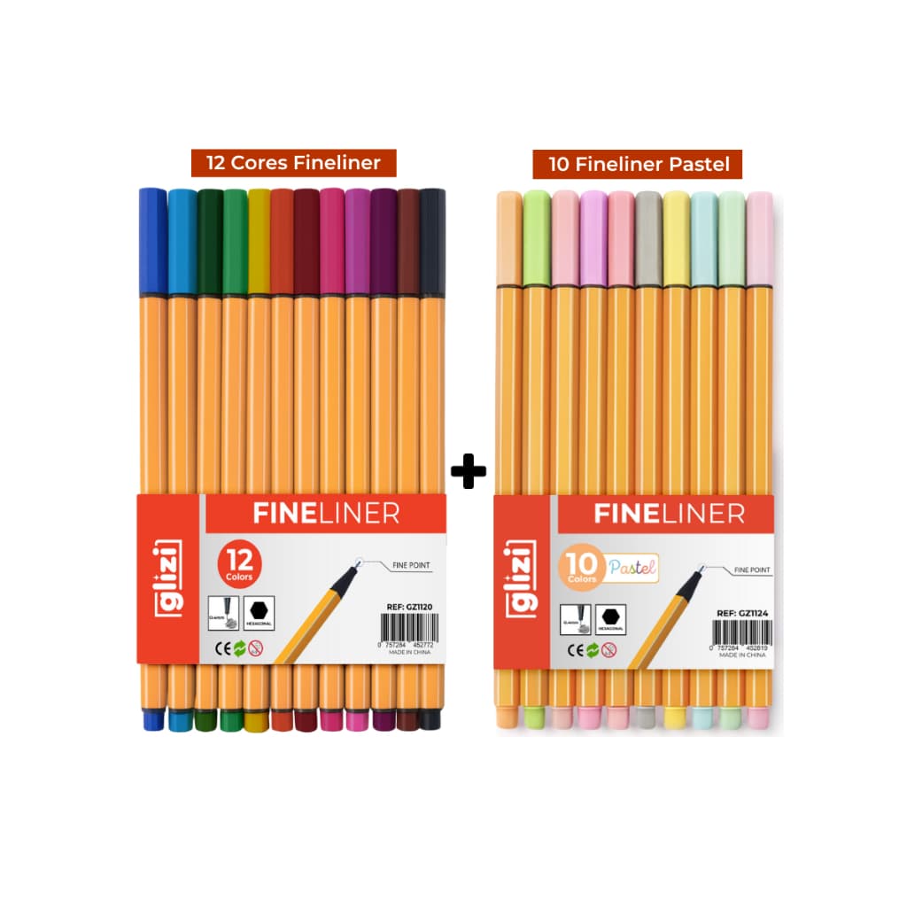 Kit Glizi Canetas Coloridas Fineliner com 22 Cores e Tons Pastel | Canetas para Lettering, Estudo e Desenho