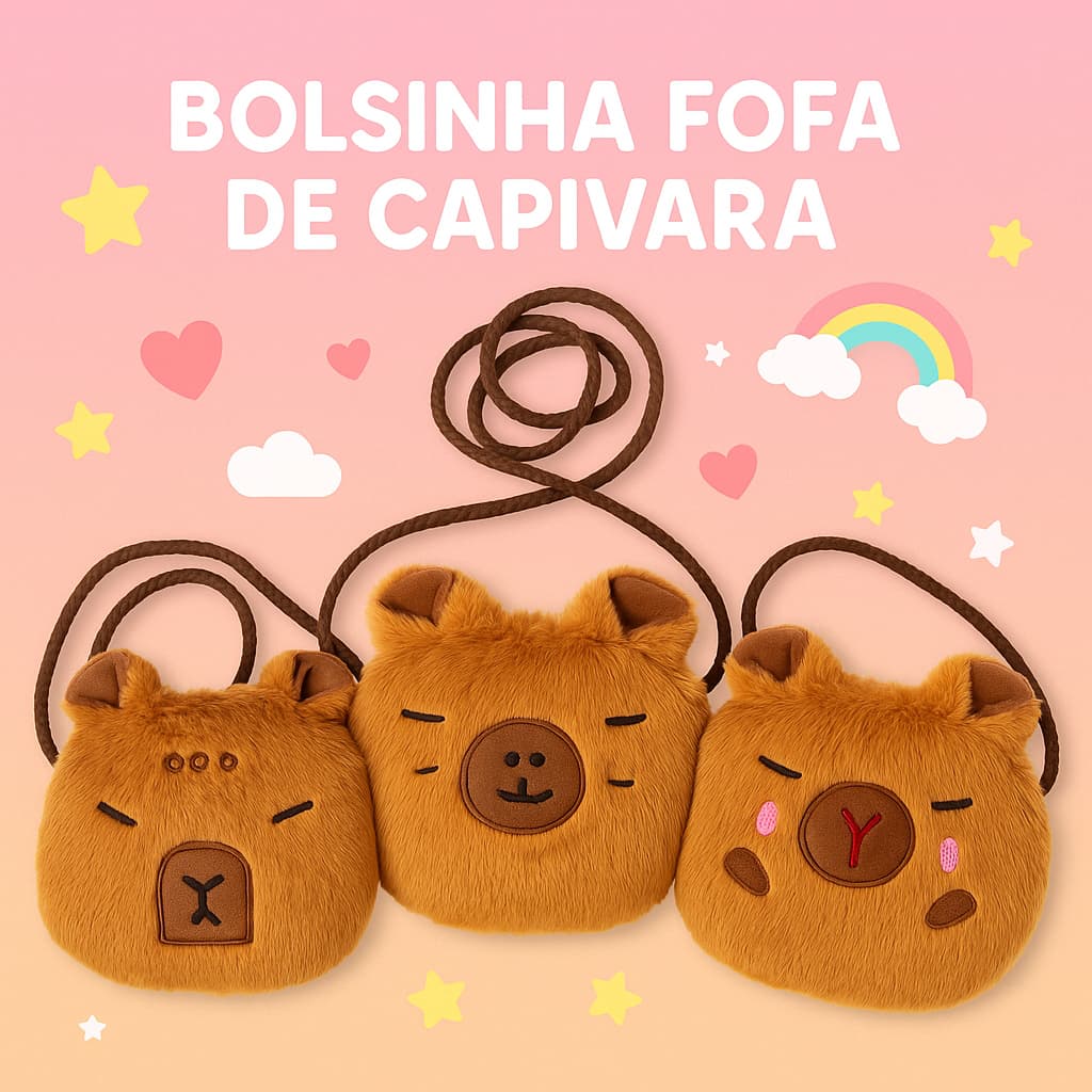 Bolsinha de Capivara Fofa de Pelúcia com Zíper Infantil
