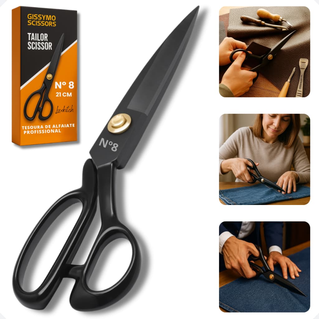 Tesoura de Alfaiate Uso Profissional Doméstico Corte Costura Roupas Tecidos Jeans Couro