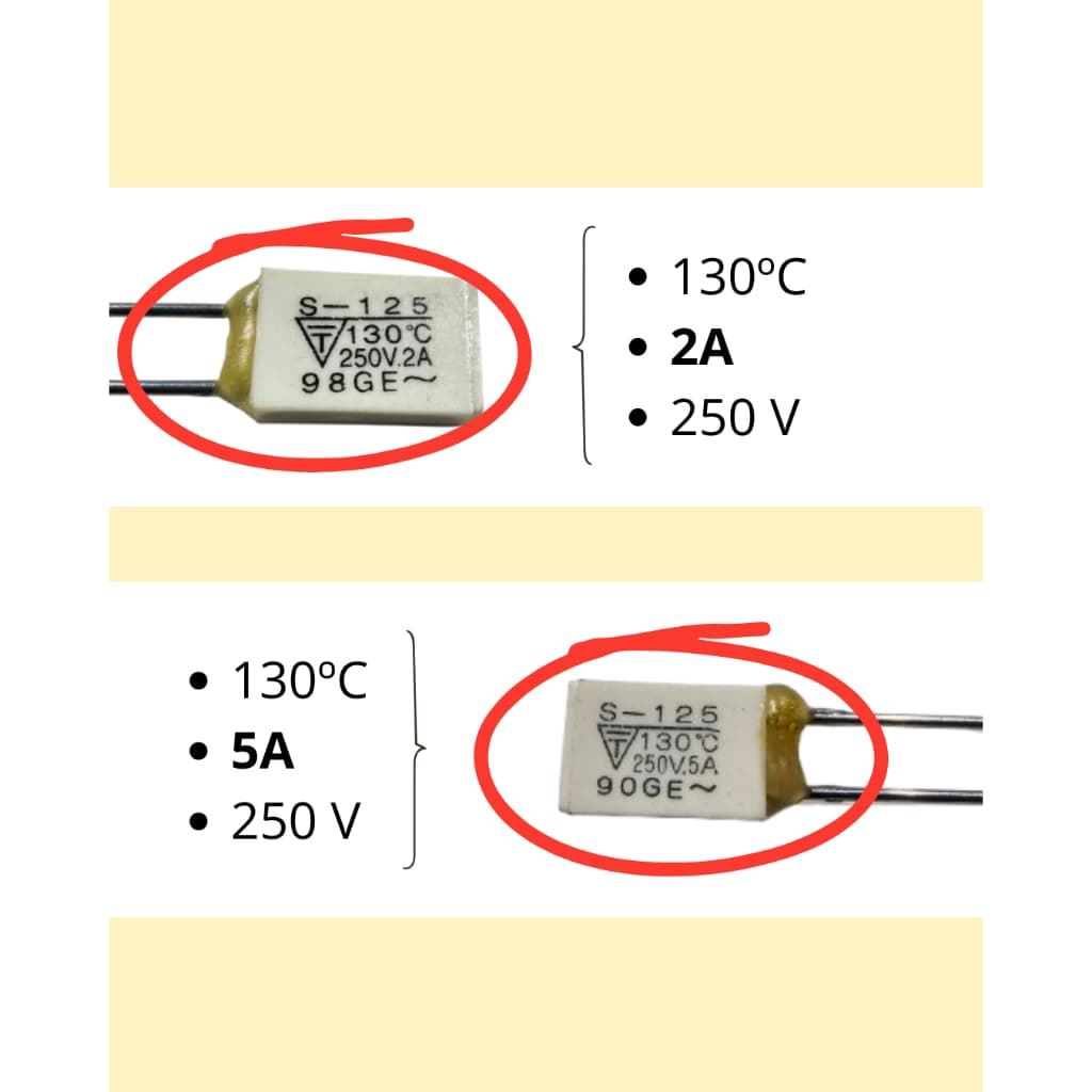 Fusível Térmico 130ºC, 2A ou 5A e 250V