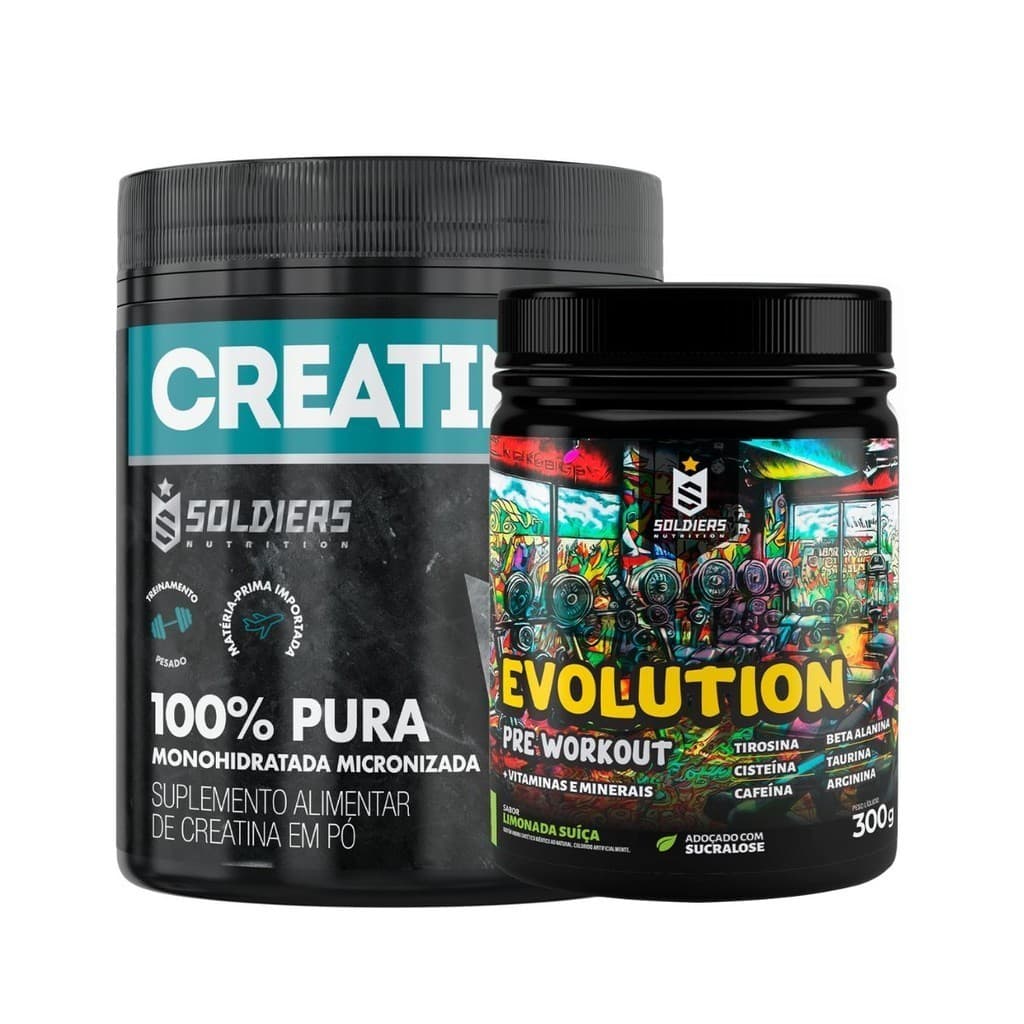 Kit: Creatina 300g + Pré Treino Evolution 300g Soldiers Nutrition Força Performance