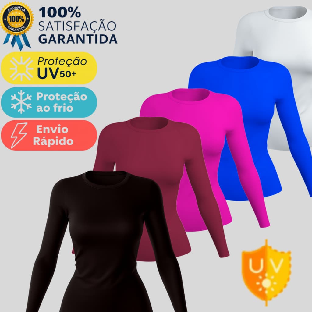 Camisa Feminina Térmica Proteção Solar Uv+50 Camiseta Segunda Pele Dry Fit Academia Manga Longa
