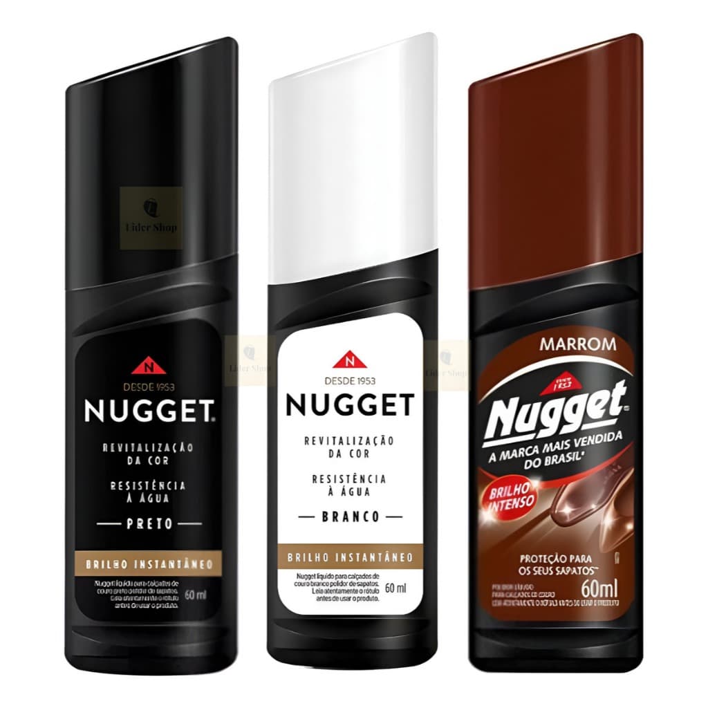Kit 3 Polidor Sapato Líquido Nugget Preto, Branco E Marrom