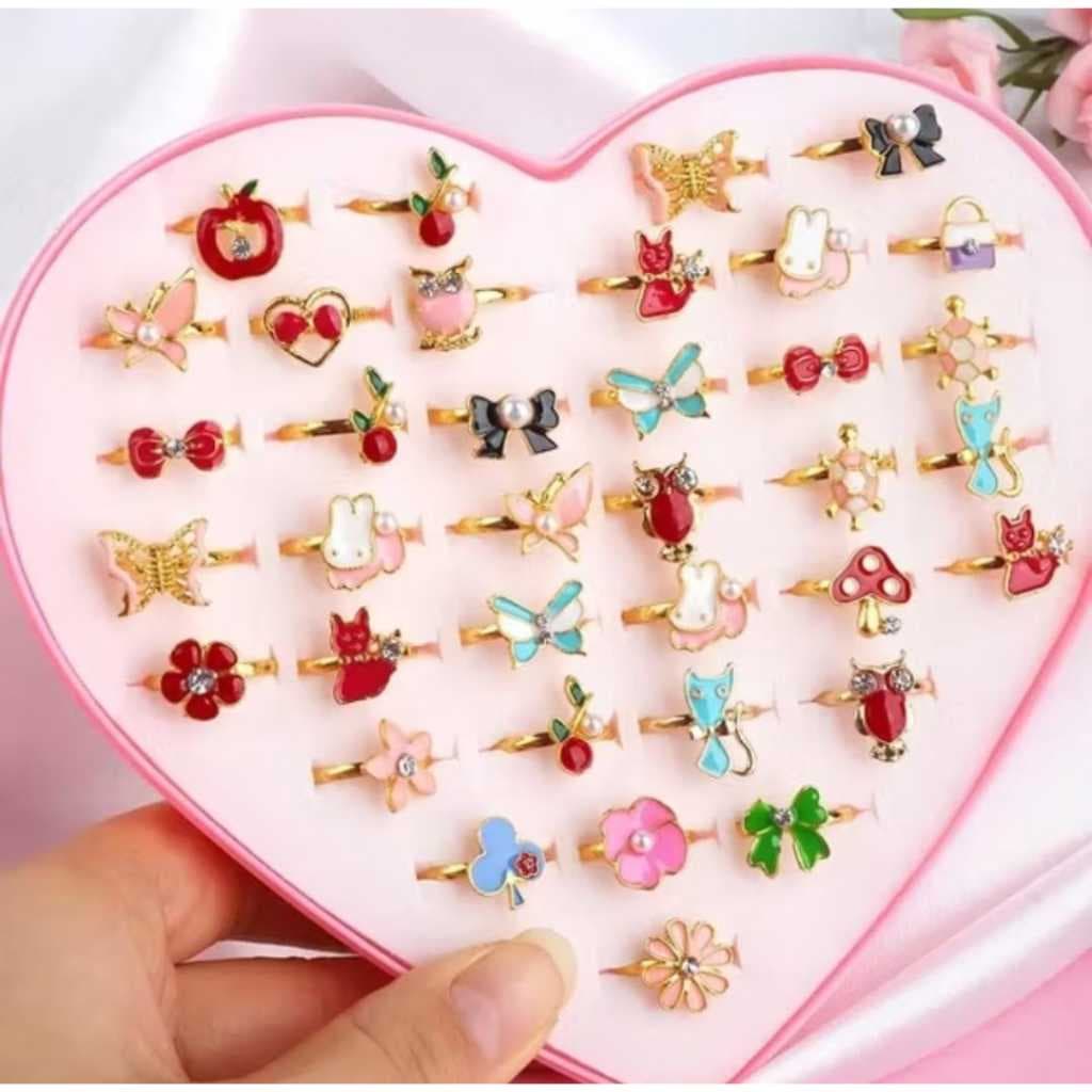 Kit 6/10/24/36 Unidades Anéis Sortidos Ajustaveis para Criança - Modelos Divertidos