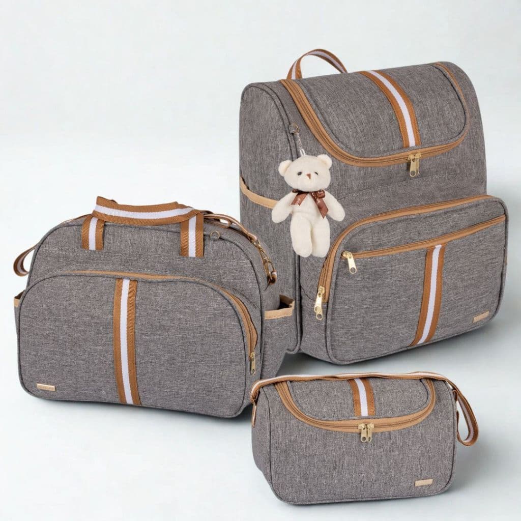 Kit Bolsas Maternidade 3 Peças com Mochila 2 em 1 Bolsa G , Bolsa P e Mochila G - Faixa luxo AMOR