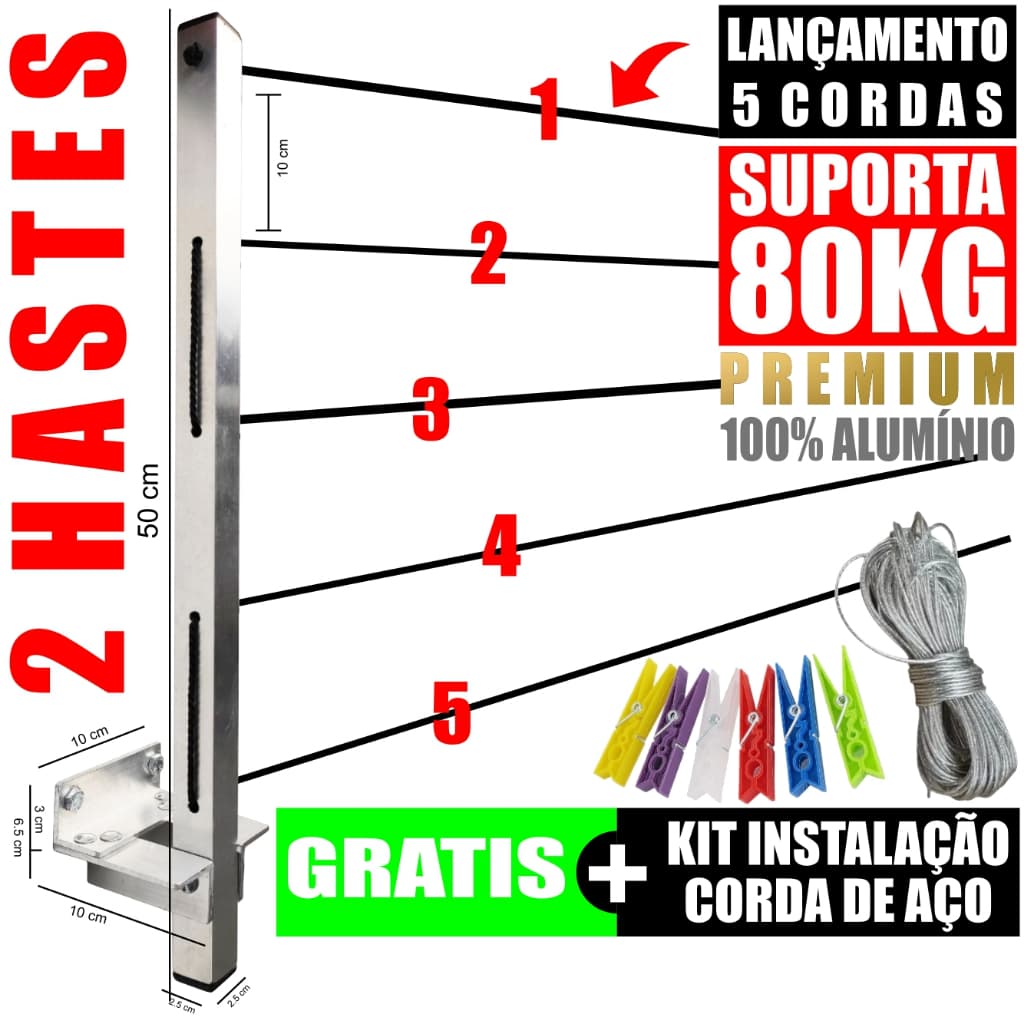 Varal de Roupa de Parede Retrátil para Sacada Até 80kg