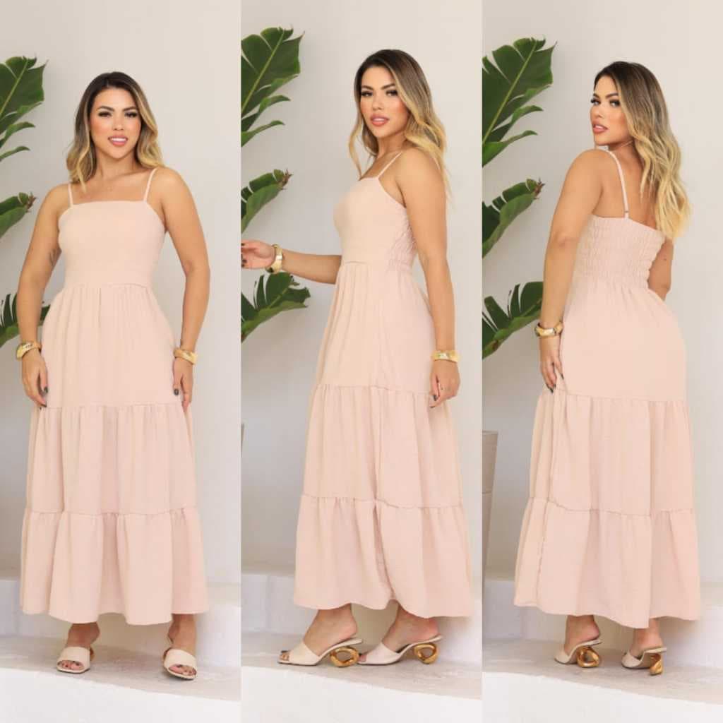 Vestido Longo Femenina Lastex nas Costas liso DUNA