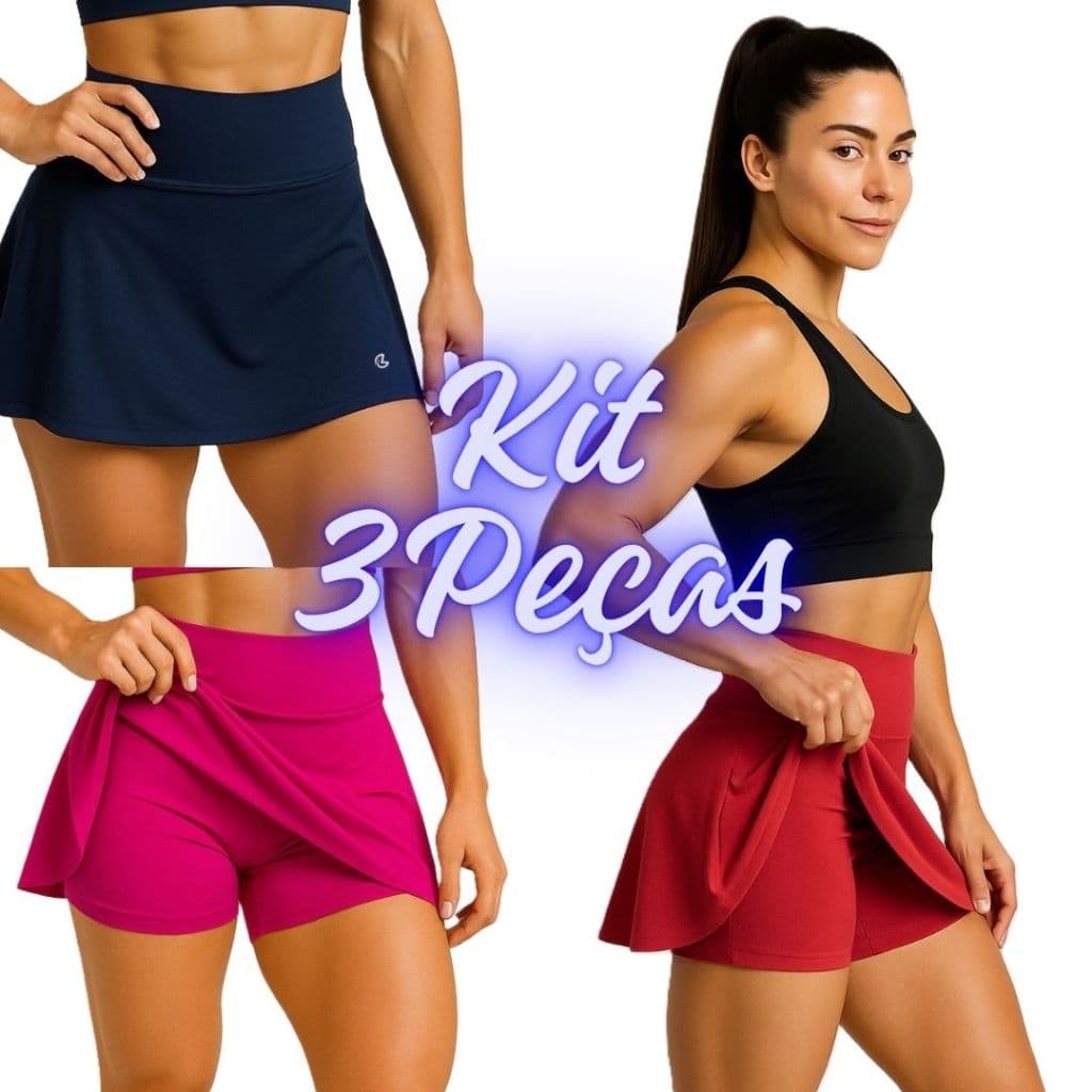 Kit 3 Saia Shortinho Esportivo Beach Tênis Academia Lazer Confortável