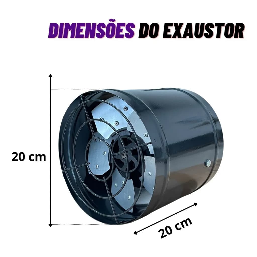 Exaustor Alta Vazão Blindado Churrasqueira Coifa 20cm Reforçado