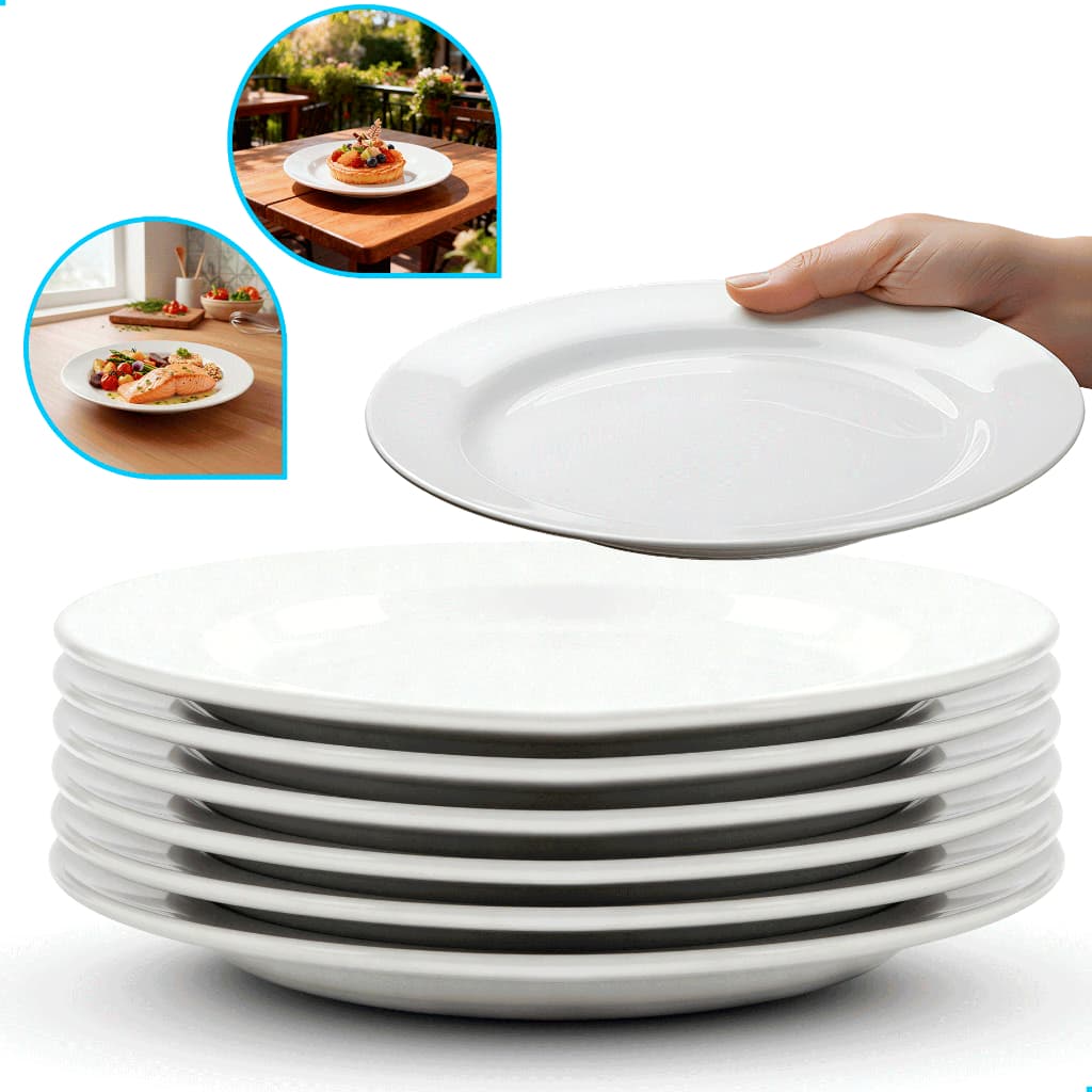 Jogo Kit 06/12/24UN Pratos Raso / Fundo Branco Vidro Duralex Menu Temperado Opaline Almoço Jantar Hotel