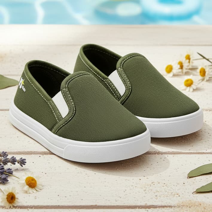 Tênis Iate Calce Fácil Slip On Infantil Confortável Escolar Menino e Menina Verde Militar