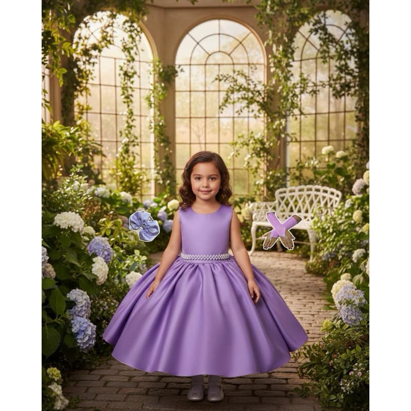 Vestido Infantil de Festa Realeza Princesa  Cores Aniversario  Com Tiara e Luvas.