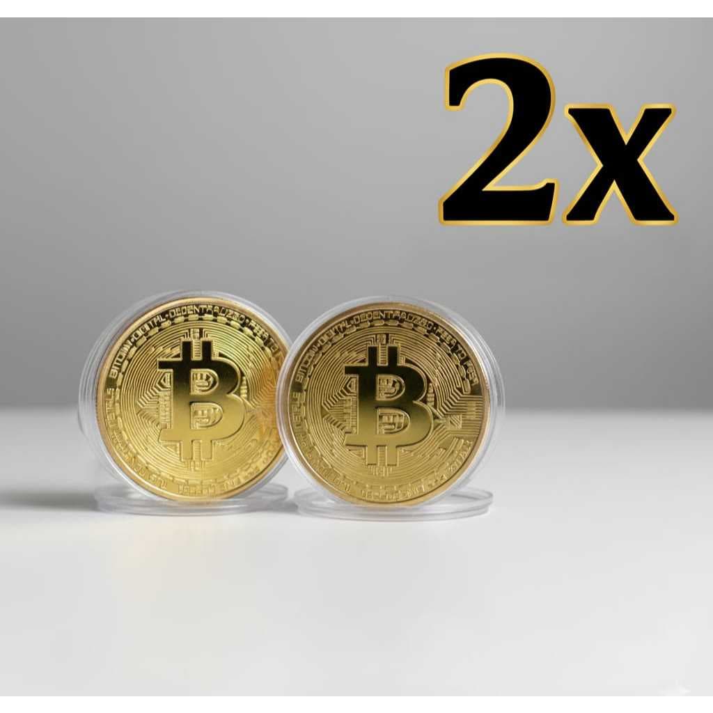 2x Moedas Bitcoin Banhadas a Ouro - Edição Premium