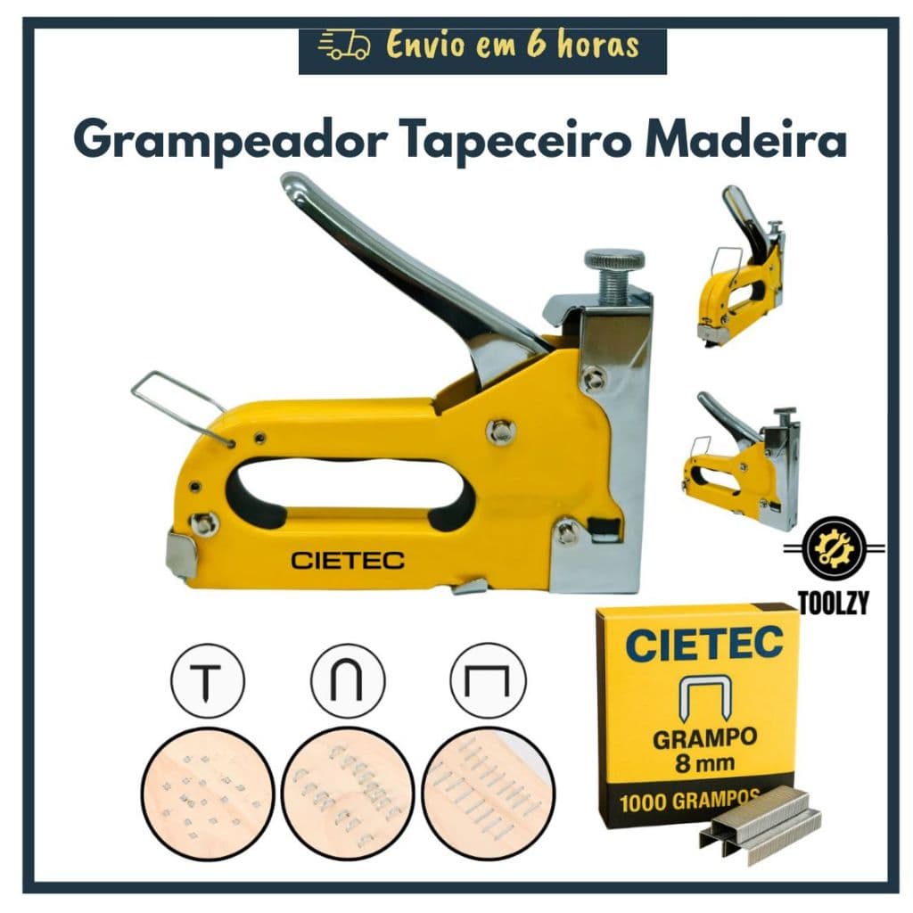 Grampeador Tapeceiro Madeira Estofado Profissional Tapeçaria Alta Pressão Grampo