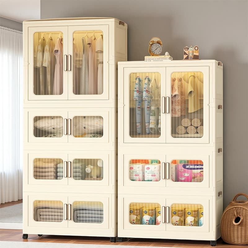 haosin Armário Organizador Dobrável​​ Guarda-roupa com 74CM e Rodinhas Caixa de Armazenamento Multiuso Empilhável