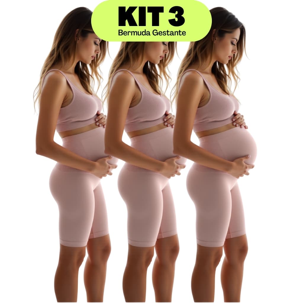 Kit Com Três Bermudas Gestante Segunda Pele Sem Costuras Respirável Sustentação Original Zee Rucci
