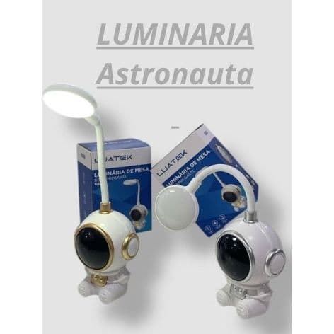 Luminária Astronauta Luatek USB Recarregável 360° - Portátil e Decorativa