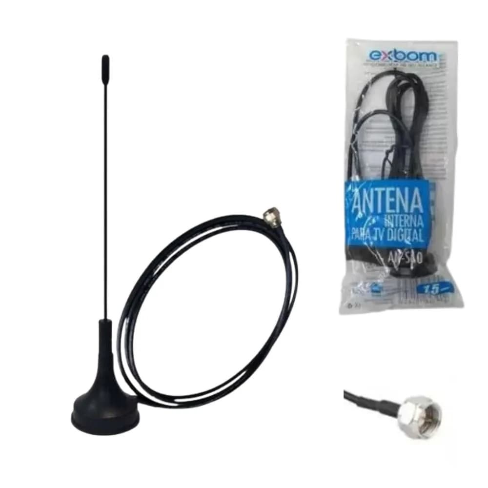 Antena Digital Interna para TV Base Magnética 1,5M de Cabo DVD Automotivo Central Multimidia