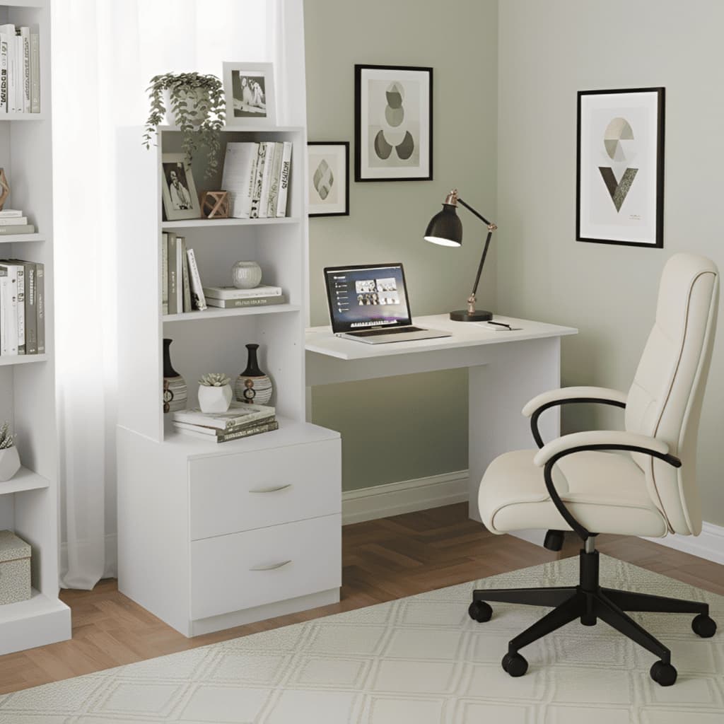 Escrivaninha Mesa Computador 2 Prateleiras 2 Gavetas Compacto Ônix Escritorio Quarto Home Office