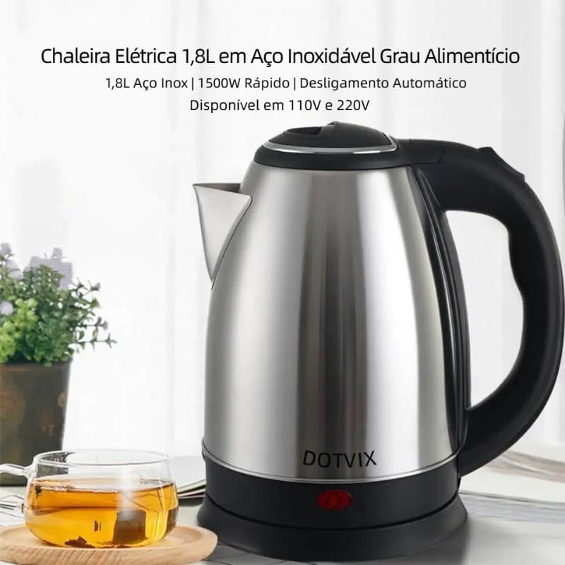 Chaleira Elétrica 2L e 1,8L 22x15Cm 127V 1000WOu 220V 1500W De Aço Inox Desligamento Automático