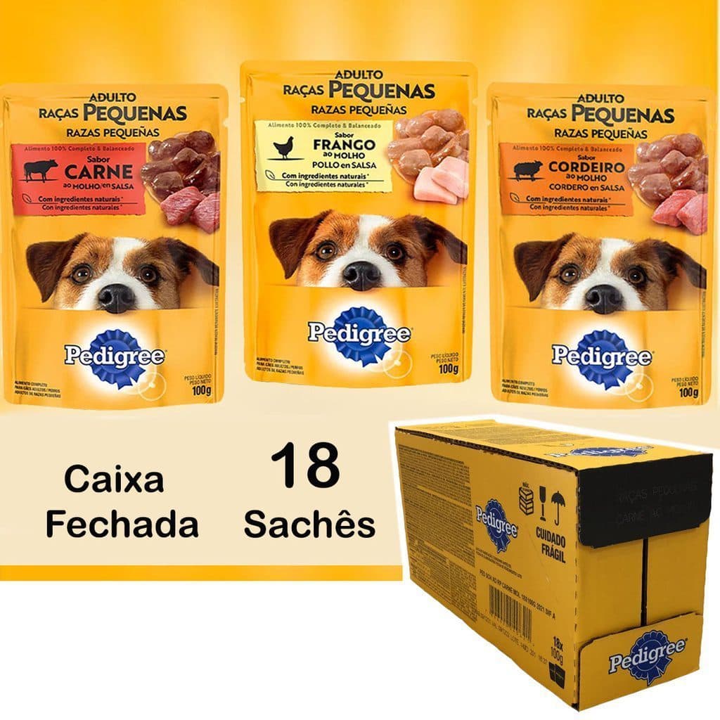 Pack Ração Úmida Pedigree Cães Adultos Raças Pequenas Sachês 100g - 18 Unidades - Escolha o Sabor