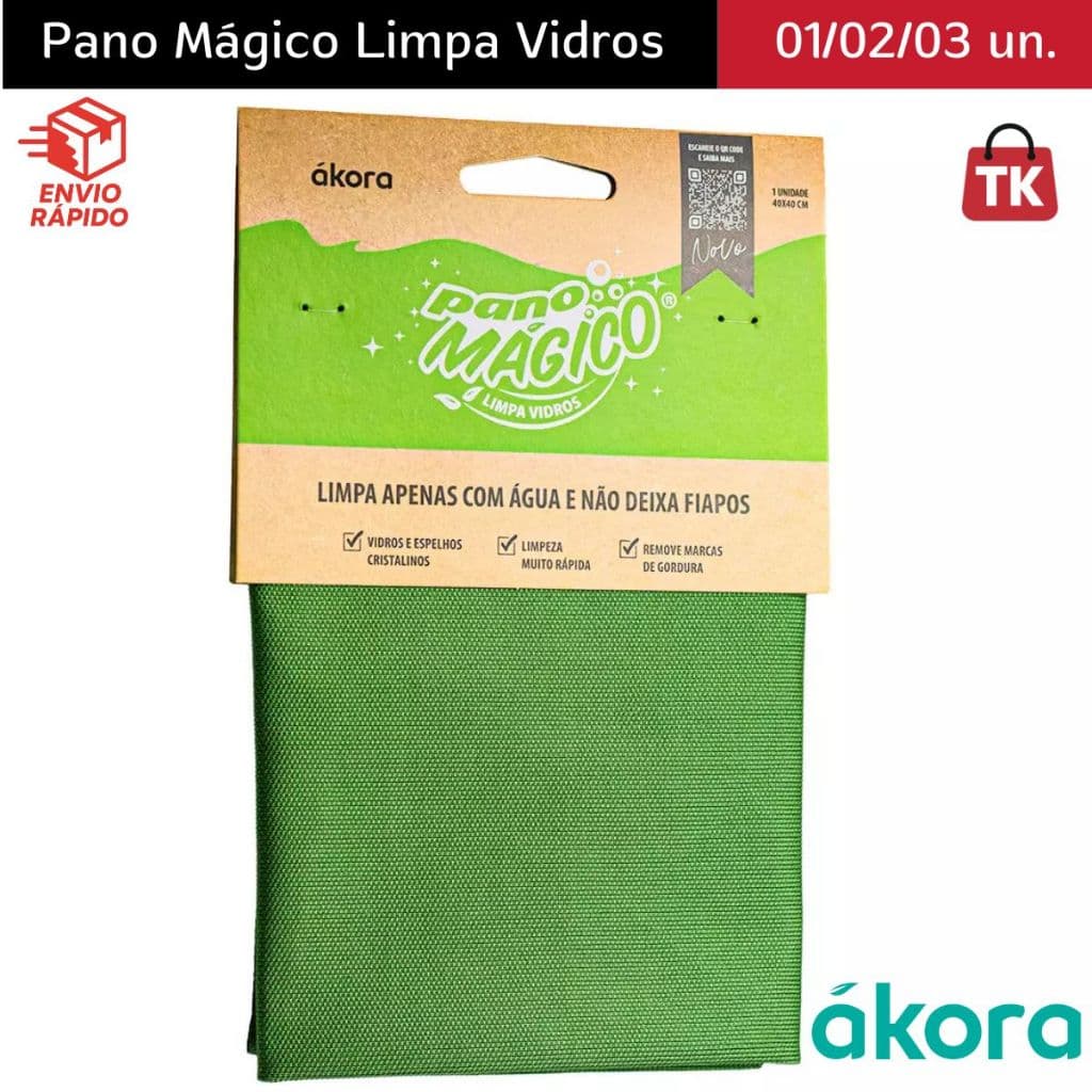 Pano Mágico Limpa Vidros e Espelhos Ákora 40x40cm – Microfibra Premium Sem Fiapos