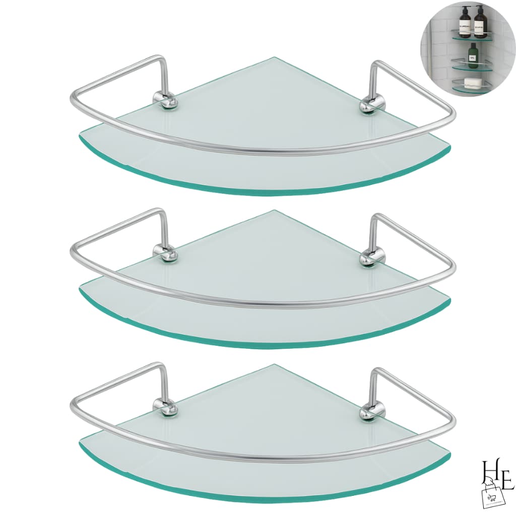 Kit 3 Porta Shampoo De Canto Prateleira Vidro Para Banheiro Ou Cozinha Reto Organizador De Box