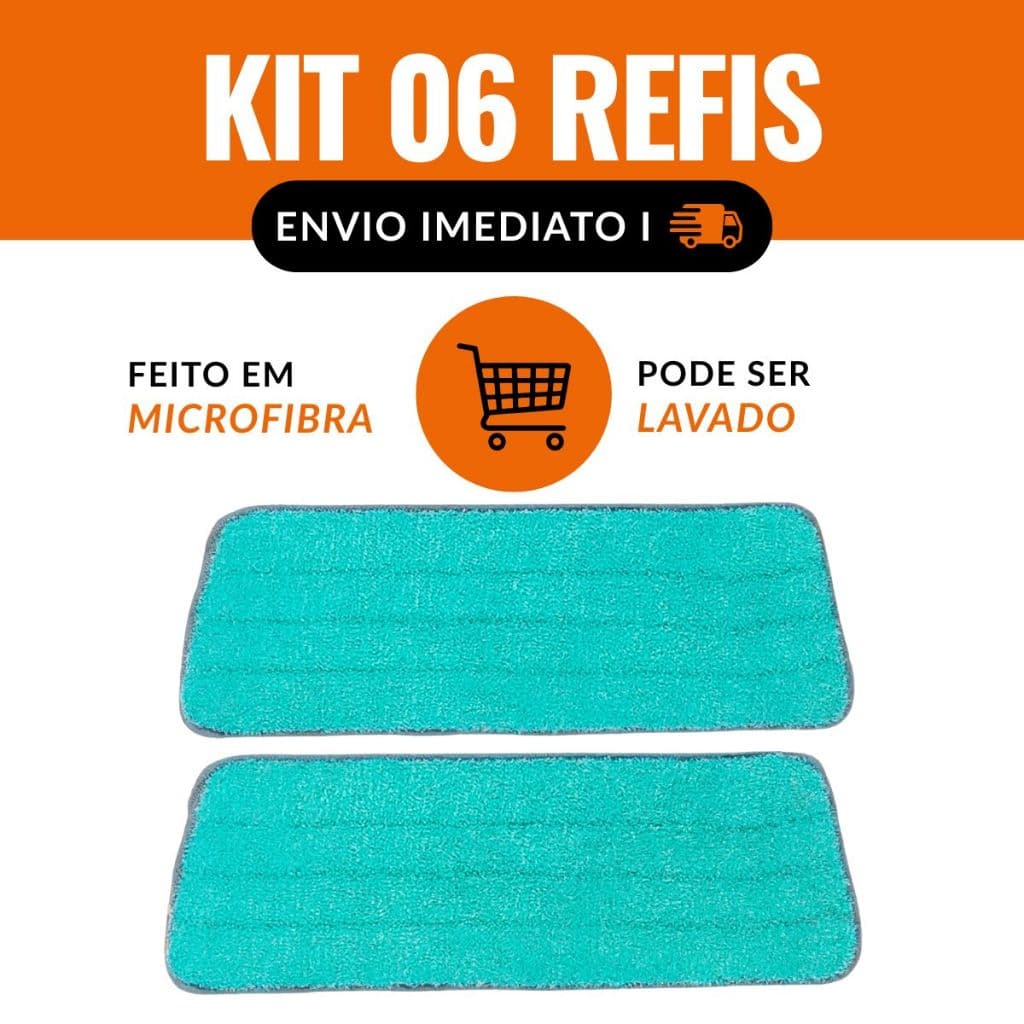 KIT Até 06 Refis Para Mop Spray Universal Pano Microfibra Reutilizável Almofada Esfregão