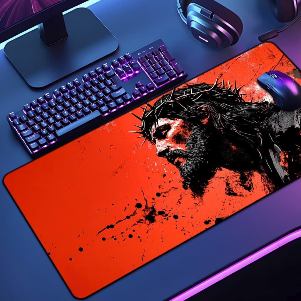 Mouse Pad Grande Gamer Jesus 65x30 70x35 80x35 90x40 90x50 120x60 Antiderrapante Borda Costurada