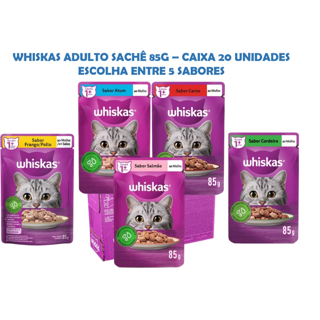 Ração Úmida Whiskas Gatos Adultos Sachê Ao Molho 85g - Caixa Com 20 Unidades - Escolha o Sabor
