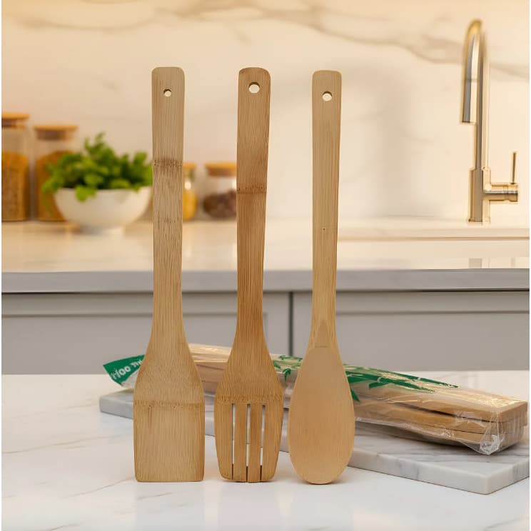 Jogo De Talheres Em Bambu 3 Peças