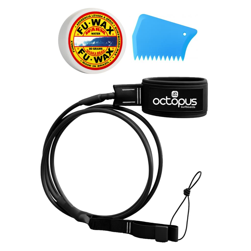 Leash Prancha Surf 6´x 5mm Strep Competição Surf+ ParafinaFuWax + Raspador