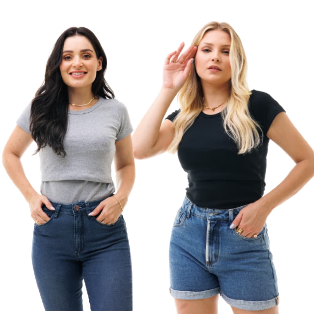Kit com 2 Blusa Manga Curta Para Amamentação