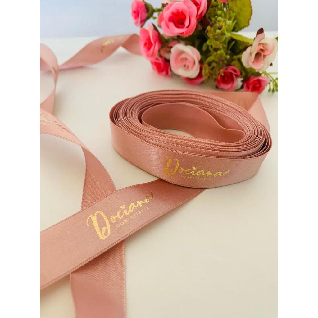 Fita de Cetim Personalizada 22 MM - 10 metros logo, frases escolha sua cor