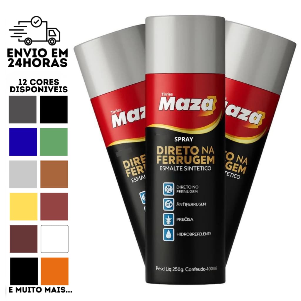 Spray Tinta Para Portão Enferrujado Ferro Esmalte Sintético Direto na Ferrugem 250g/400ml Maza