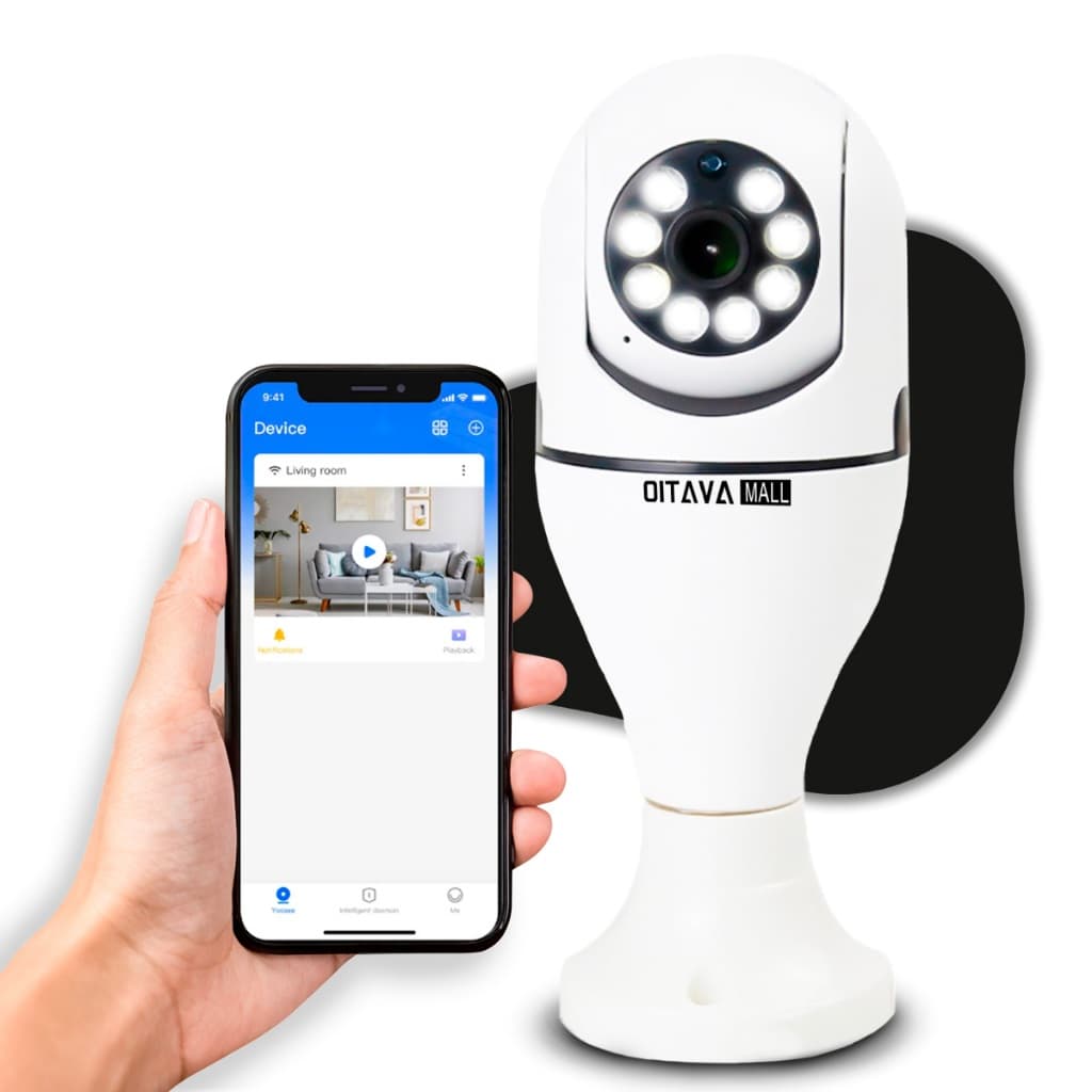 Câmera Lâmpada Espiã Wi-Fi 360° Full HD 1080p com Visão Noturna e Detecção de Movimento