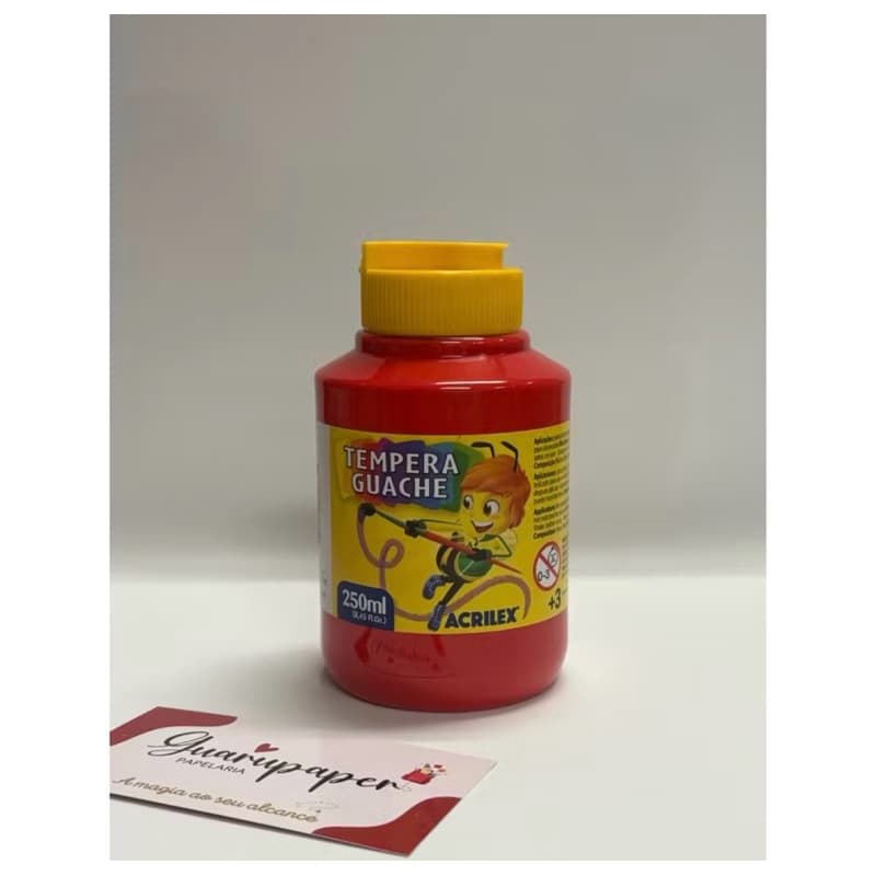 Tinta Tempera Guache Acrilex 250ml Vermelho Tinta de Brincar Lavável Escolar