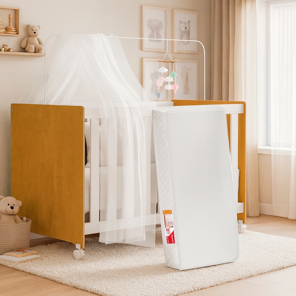 Berço 3 em 1 Com Colchão Design  Elegante Vira Mini Cama e Sofá  Conforto e Segurança Para o Bebê