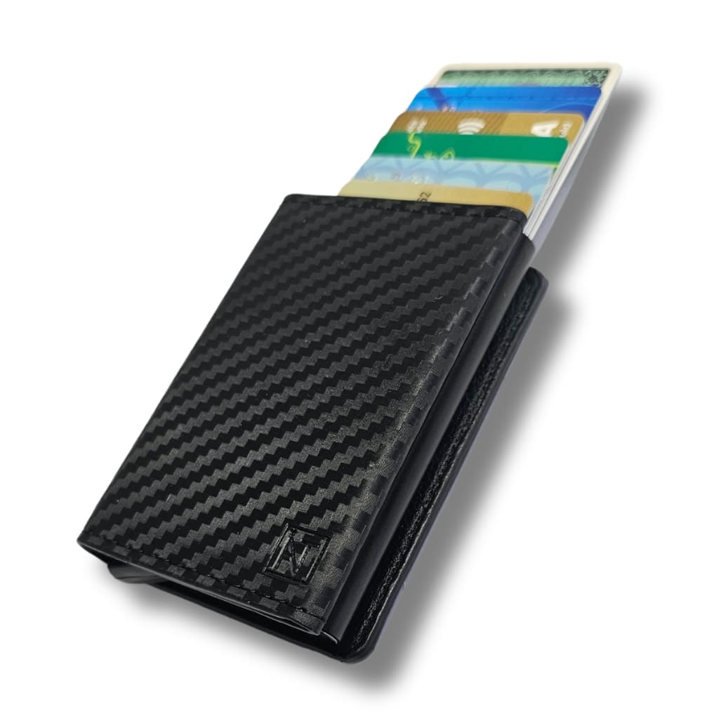 Carteira Masculina Preto Porta Cartão Antifurto Slim Feminina Rfid Couro PU Fibra Exclusive Tuatara