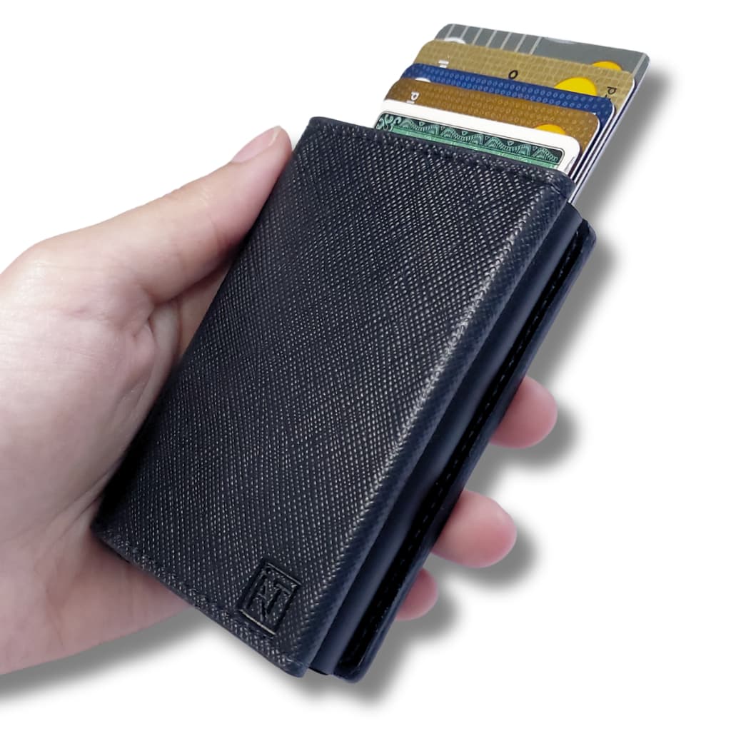 Carteira Masculina Preto Porta Cartão Antifurto Slim Feminina Rfid Couro PU Fibra Exclusive Ravena